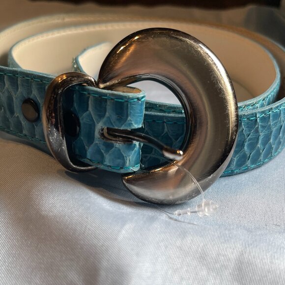 Genuine Snakeskin Turquoise Designer Belt, Size 34, Length 38\